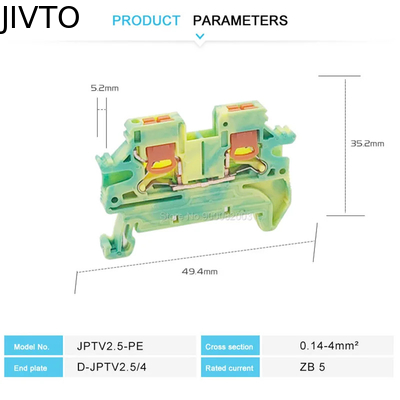 PTV 2.5-PE Ground Modular DIN Rail Terminal Block Side-Entry Push-in Wiring Connector Electrical 2.5mm