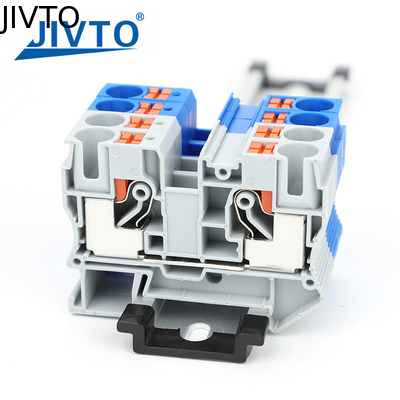 PT10 Push-in Terminal Block Din Rail Wire Electrical Connector 10mm2 Spring Screwless Feed-Through Strip Plug PT-10